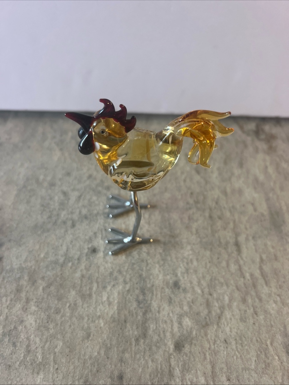 Source Unknown Amber and Red Glass Rooster Figurine